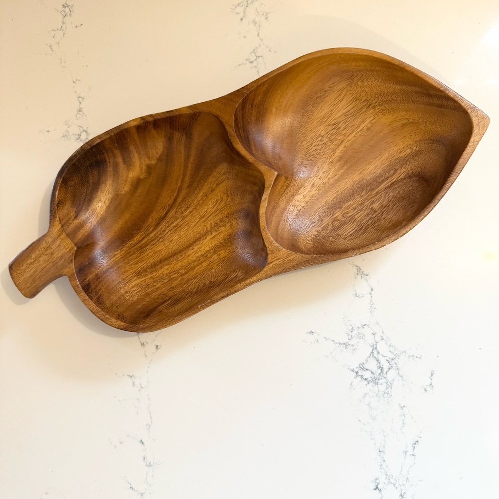 Vintage Teak Monkey Pod Divider Leaf Bowl